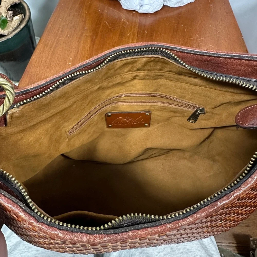 Patricia Nash Brown Woven Leather Shoulder Bag Braided Strap Boho